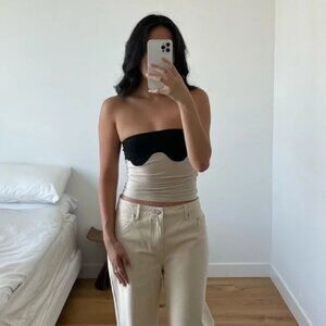 Orseund Iris |‎ Abstract Color block Tube Top in Black & Cream Xsmall $225